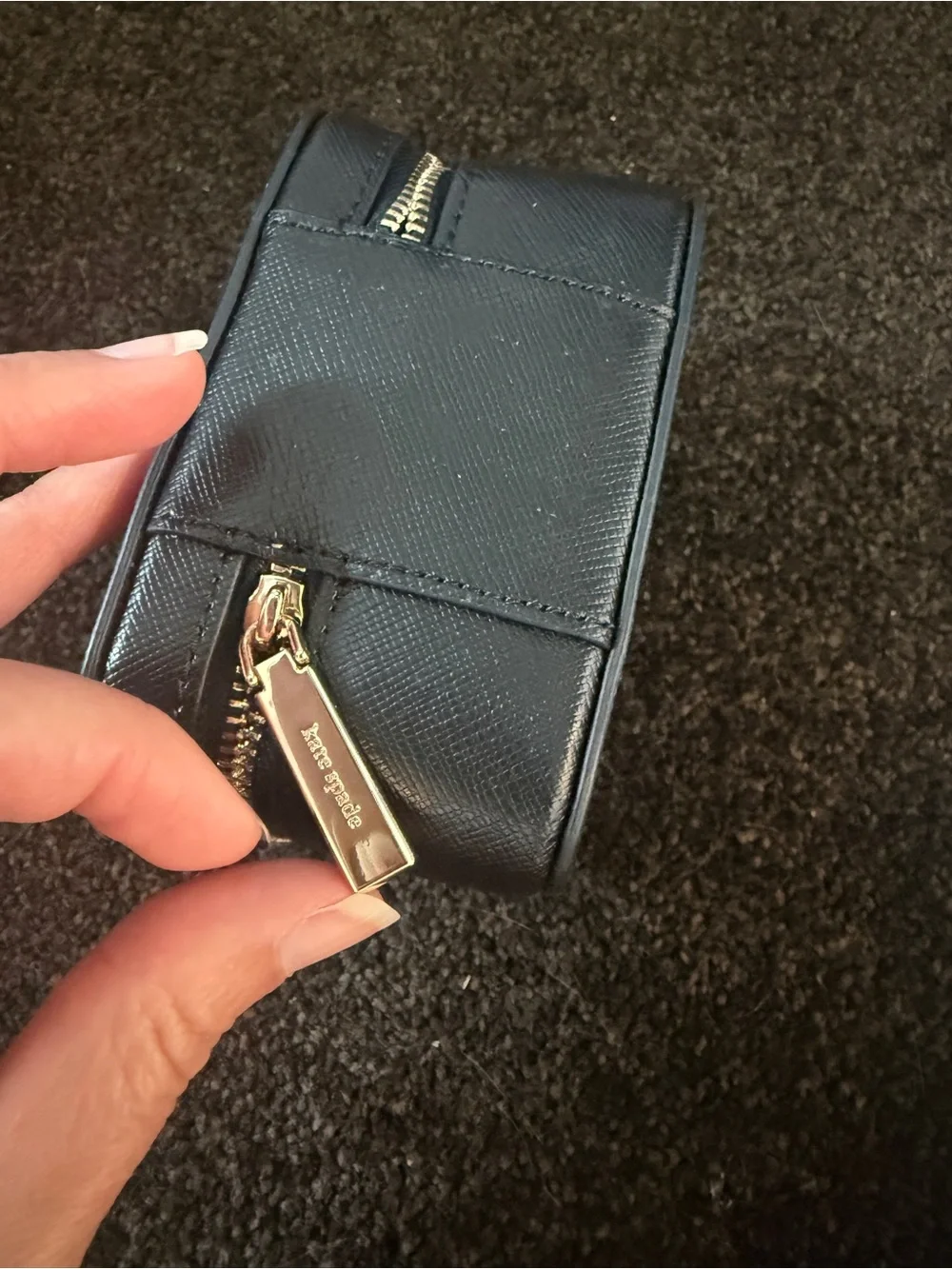 kate spade saffiano leather Black and Gold Compact Jewelry Case